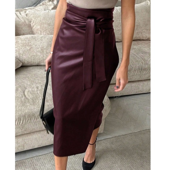 Dresses & Skirts - Classic Vegan Leather Belted High waisted Midi Skirt